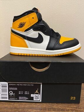 Nike Air Jordan 1 Retro High OG TD Yellow Toe Taxi AQ2665-711 Toddler Sz 9C NEW